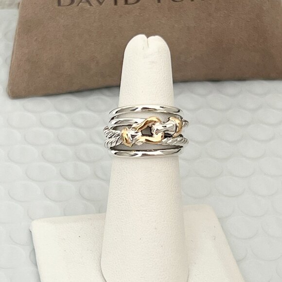 David Yurman Buckle Crossover Ring Sterling Silver & 18K...